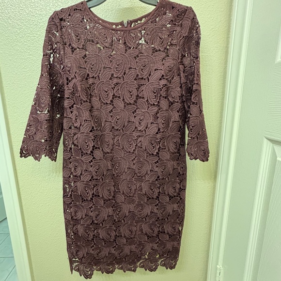 New LOFT Burgundy Lace Shift Dress - Picture 1 of 5